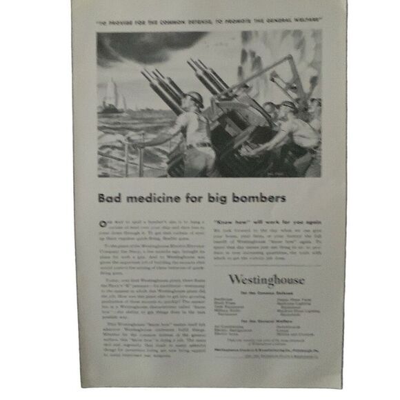 Vintage 1942 Westinghouse Bad Medicine Bombers Ad Advertisment - Picture 3 of 4